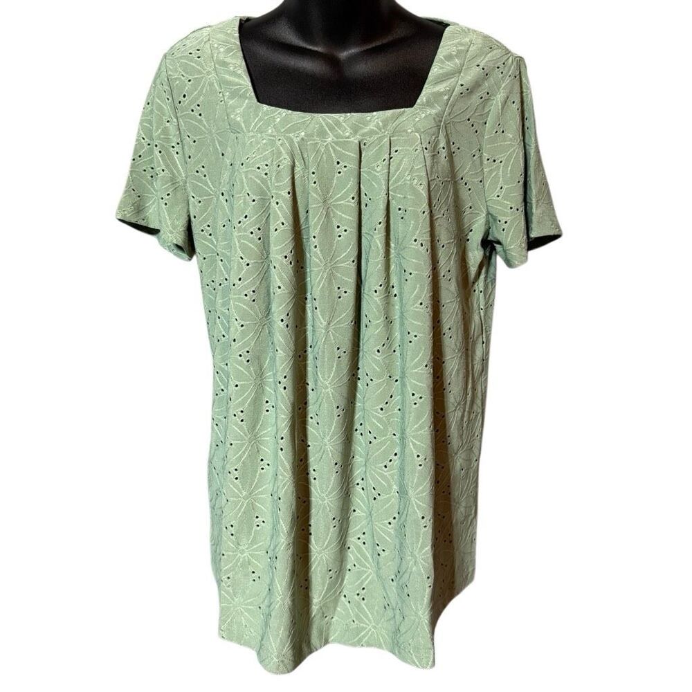 Anna-Kaci California Short Sleeve Eyelet Square Neck Top With Pleated Front Casu